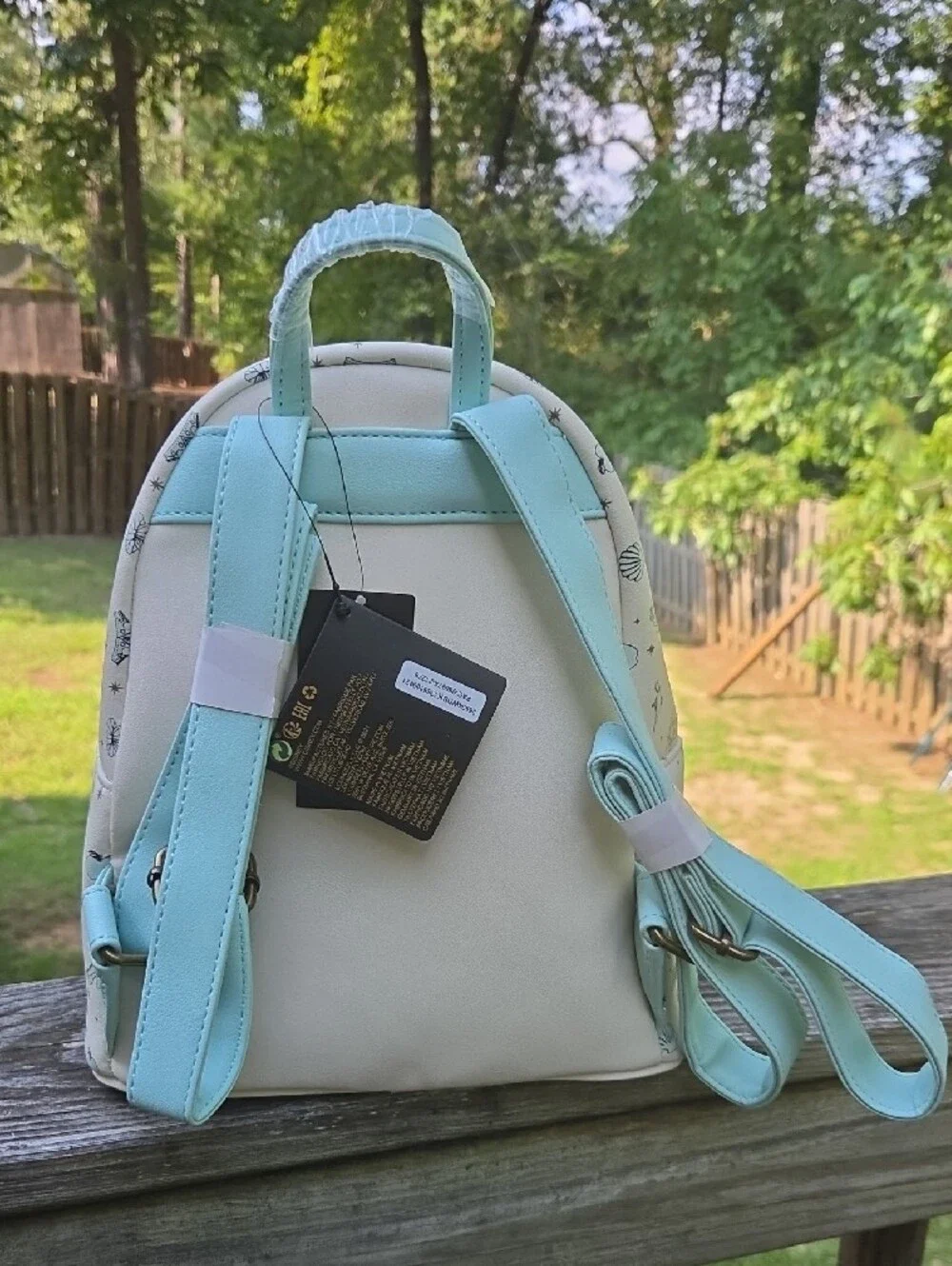 Disney Loungefly Mini Backpack in Light Blue and Cream with Princess Icons